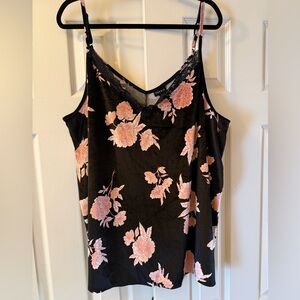 torrid Black Tank with Pink Floral Lace Trim